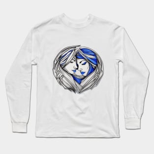 Eternal Unity: Abstract Faces in Heart-Shaped Embrace No. 641 Long Sleeve T-Shirt